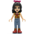 fig-002655 – Vicky - Yellow Plaid Shirt, Sand Blue Trousers, Magenta Bow