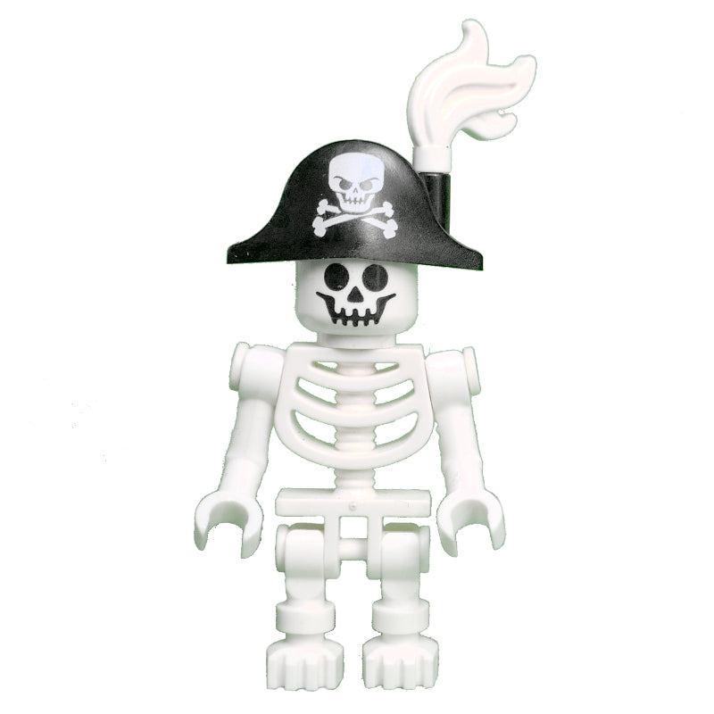 fig-002661 – Skeleton, Standard Face, Bicorne Hat with Skull and Crossbones and White Plume