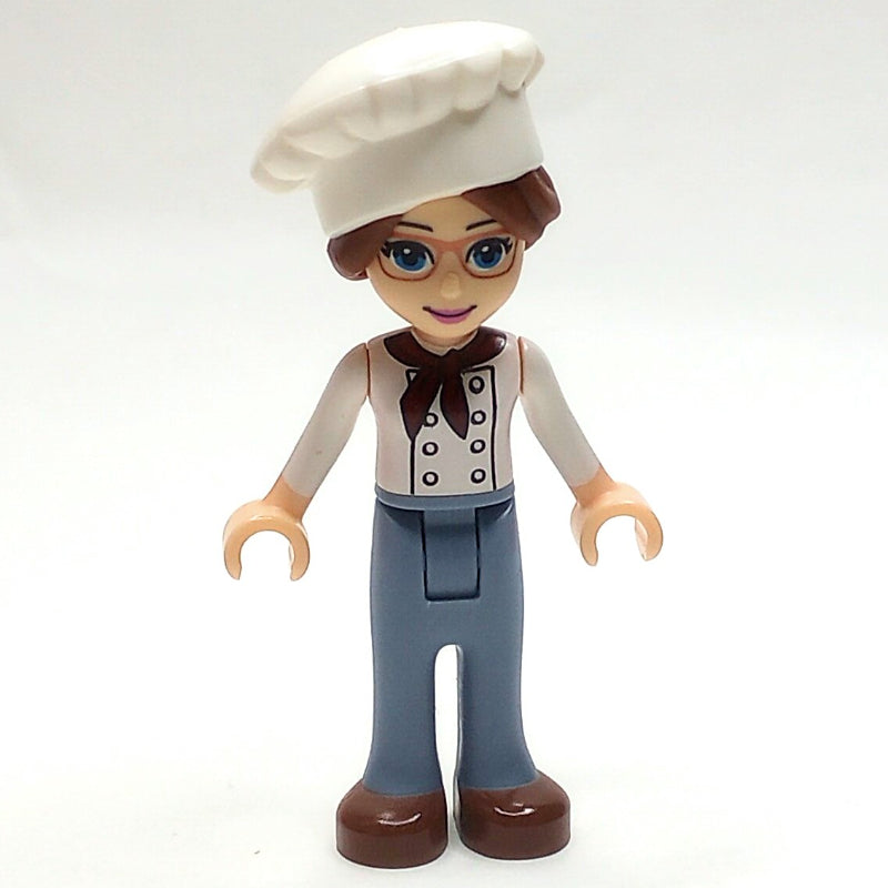 fig-002662 – Lillie - White Jacket, Sand Blue Trousers, Chef's Hat