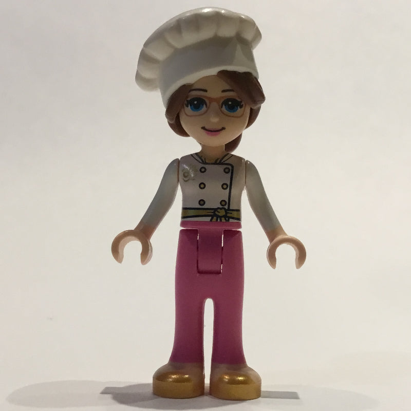 fig-002706 – Lillie - White Jacket, Dark Pink Trousers, Chef's Hat