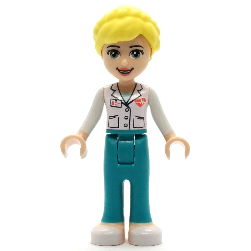 fig-002716 – Dr. Maria - White Lab Coat, Dark Turquoise Trousers