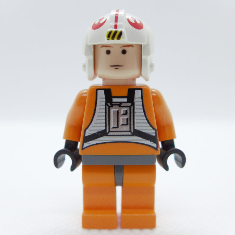 fig-003538 – Luke Skywalker, Orange Rebel Pilot Outfit, Dark Bluish Gray Hips, Black Eyes