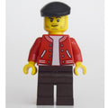 fig-003753 – Man, Red Letterman Jacket, Dark Brown Legs, Black Beret