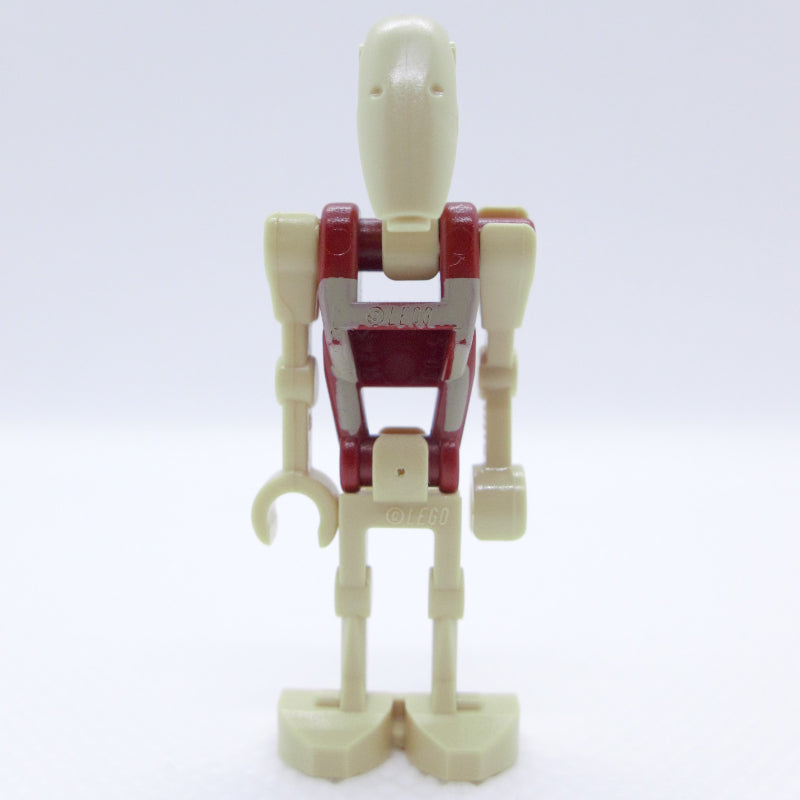 fig-004041 – Battle Droid Security, Dark Red Torso with Tan Print, One Bent Arm, One Straight Arm