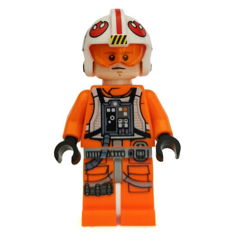 fig-004319 – Luke Skywalker, Orange Rebel Pilot Outfit, Light Bluish Gray Hips, Black Hands, Helmet with Visor