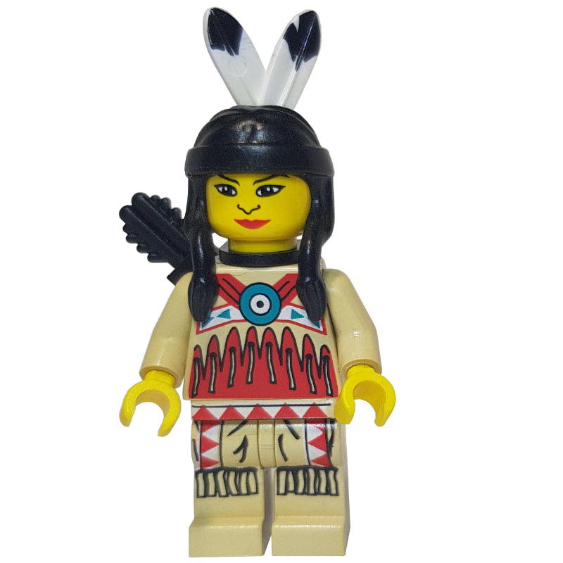 fig-004370 – Indian - Woman, Tan Clothing, Red Trim, Quiver