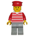 fig-004395 – Man - Red/White Striped Shirt, Red Arms, Light Grey Legs, Red Hat