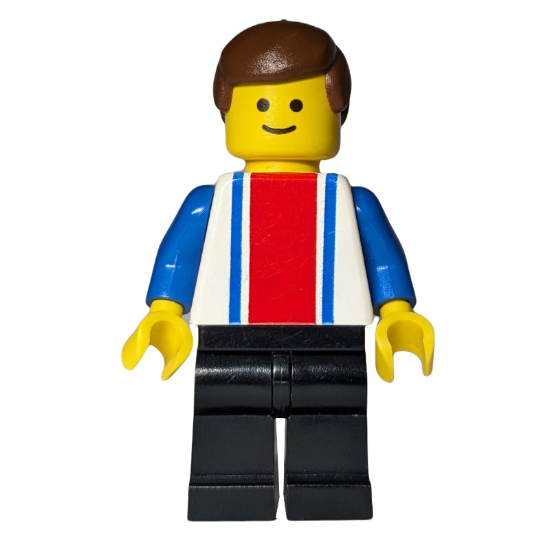 fig-004468 – Man - White Torso with Blue/Red Stripes, Black Legs