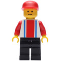 fig-004473 – Man - White Torso with Blue/Red Stripes, Black Legs, Red Cap