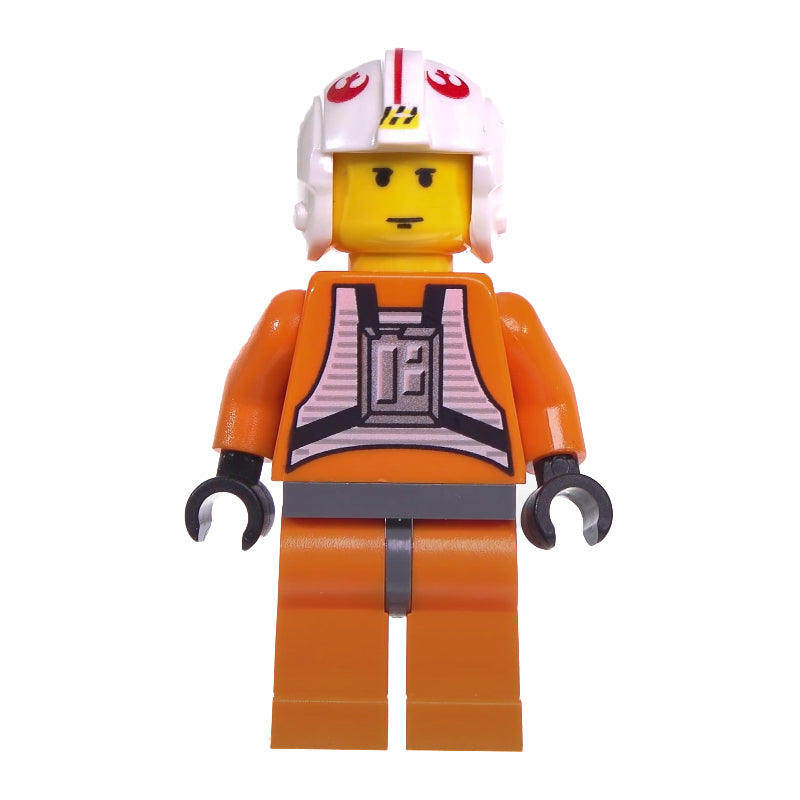 fig-004481 – Luke Skywalker, Orange Rebel Pilot Outfit, Yellow Skin, Dark Bluish Gray Hips (3626c Head)