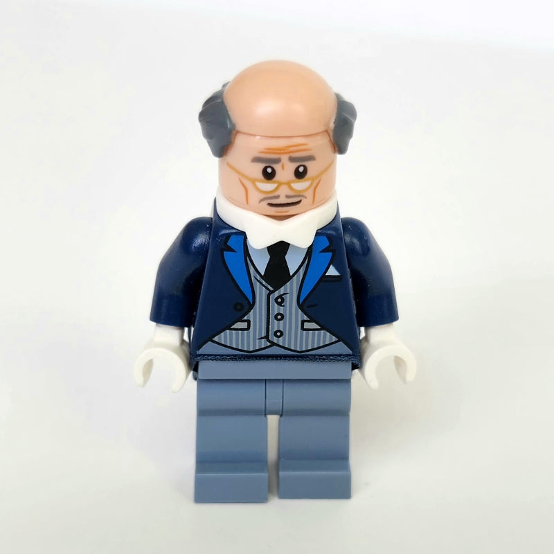 fig-004665 – Alfred Pennyworth, Balding, Dark Blue Suit with Pinstripe Vest