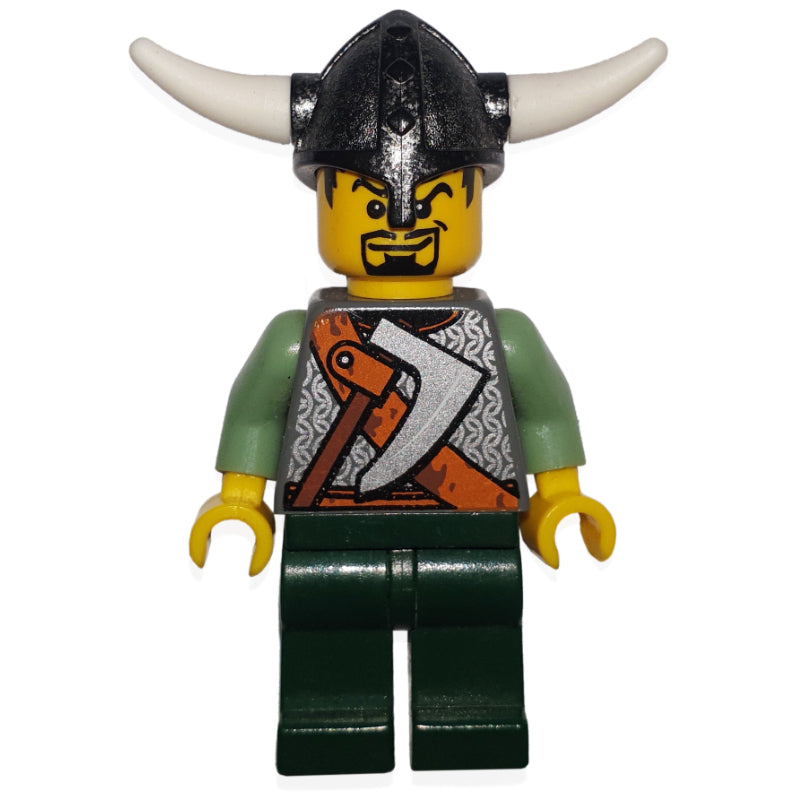 fig-004670 – Viking Warrior - Armour, Battle Axe on Torso, Sand Green Arms, Dark Green Legs