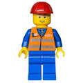 fig-004739 – Worker - Orange Safety Vest, Blue Legs, Red Helmet, Glasses