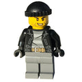 fig-004744 – Criminal, Open Black Jacket over Prison Shirt, Dark Bluish Grey Legs, Black Hat, Stubble