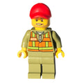 fig-004746 – Train Driver - Orange Vest, Olive Green Legs, Red Cap