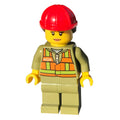 fig-004747 – Train Driver - Orange Vest, Olive Green Legs, Red Helmet, Female
