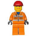 fig-004751 – Train Worker - Orange Safety Vest, Orange Legs, Red Helmet