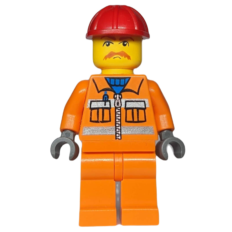 fig-004751 – Train Worker - Orange Safety Vest, Orange Legs, Red Helmet