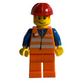 fig-004752 – Train Worker - Orange Safety Vest, Orange Legs, Red Helmet, red Hair