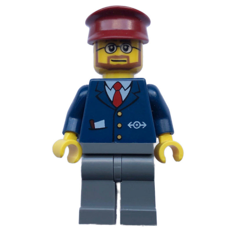fig-004768 – Conductor - Dark Blue Jacket, Dark Bluish Grey Legs, Dark Red Hat