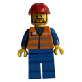 fig-004772 – Worker - Orange Safety Vest, Blue Legs, Red Helmet, Brown Beard