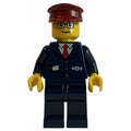 fig-004783 – Train Conductor - Dark Blue Jacket, Dark Blue Legs, Dark Red Hat, Glasses (3626b head)