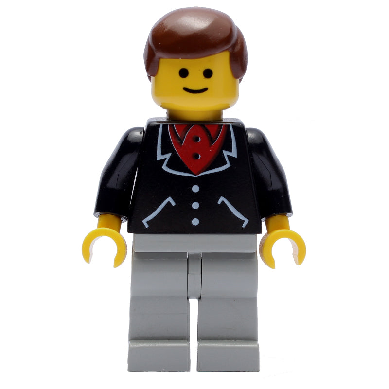 fig-004788 – Man, Black Jacket over Red Shirt, Light Gray Legs, Brown Hair (3626b Head)