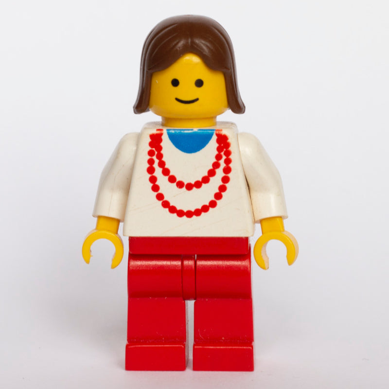 fig-004802 – Woman - White Torso, Red Necklace, Red Legs, Brown Hair (3626b Head)