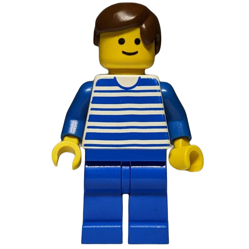 fig-004821 – Man - Blue/White Striped Torso, Blue Legs, Brown Hair