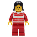 fig-004822 – Woman - Red and White Striped Shirt, Red Legs, Black Hair (3626b Head)