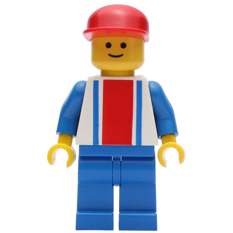 fig-004829 – Man - White Torso with Blue/Red Stripes, Blue Legs, Red Cap