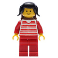 fig-004831 – Woman - Red/White Striped Shirt, Red Arms, Red Legs, Brown Backpack