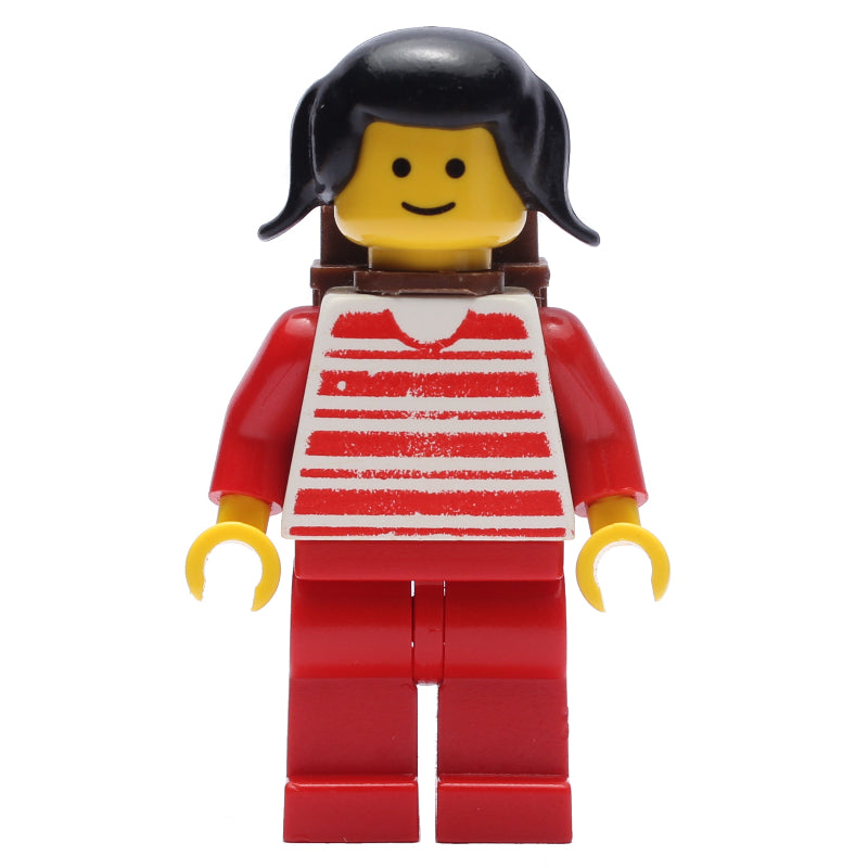 fig-004831 – Woman - Red/White Striped Shirt, Red Arms, Red Legs, Brown Backpack