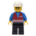 fig-004935 – Train Worker - Red Vest, Black Legs, White Helmet, Sunglasses