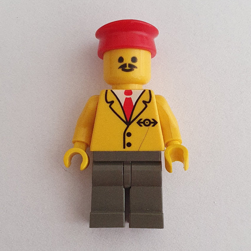 fig-004959 – Train Employee - Yellow Torso, Dark Grey Legs, Red Hat