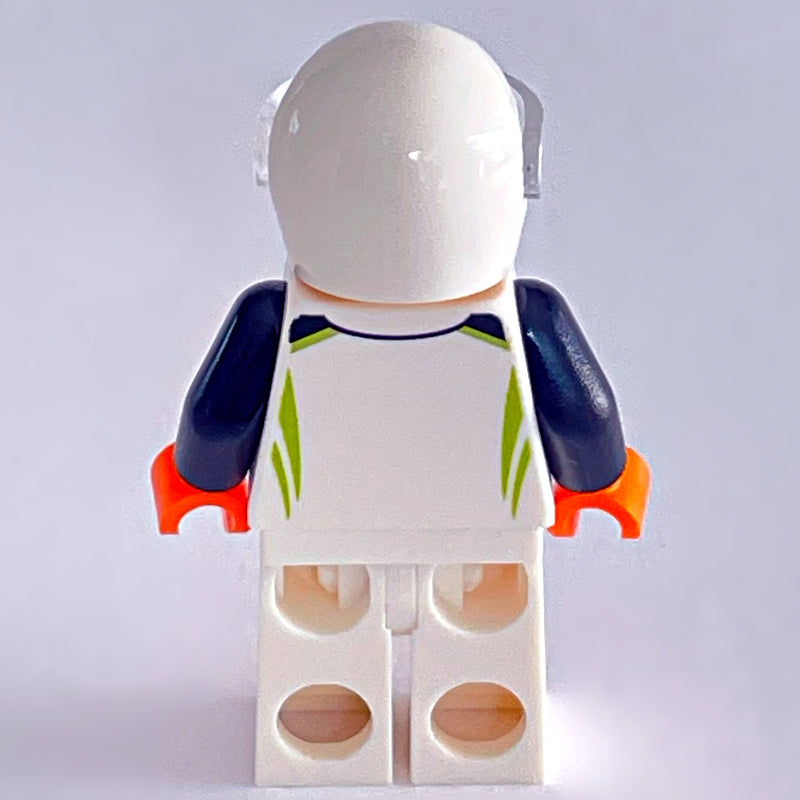 fig-004969 – Race Driver, White Racing Suit and Helmet with Visor