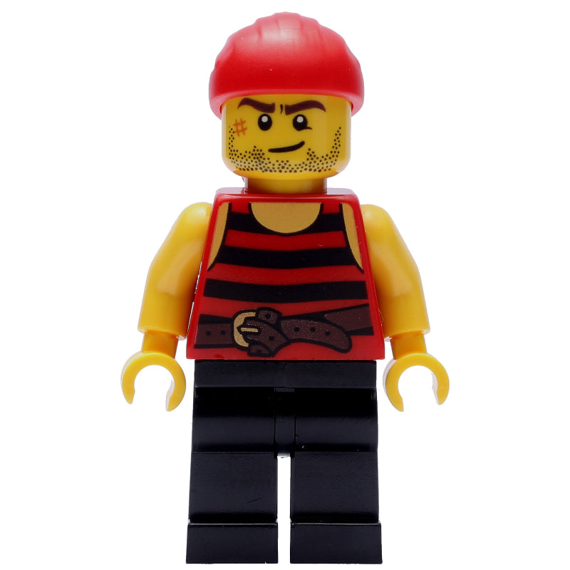 fig-005089 – Pirate - Red Stripes, Black Legs, Red Bandana, Scar