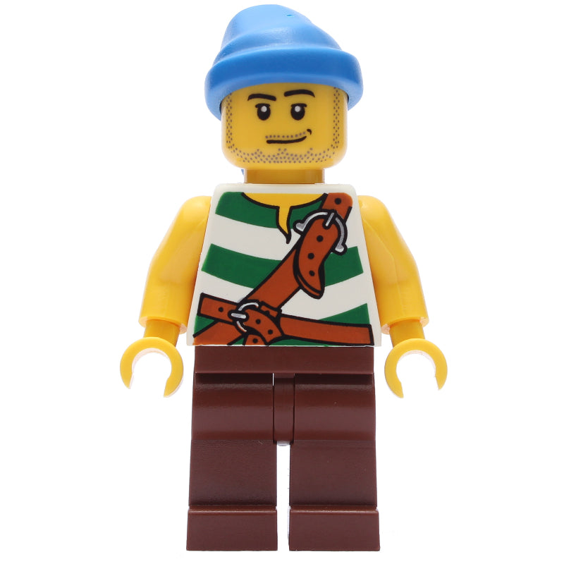 fig-005546 – Pirate - Green Stripes, Reddish Brown Legs, Blue Bandana