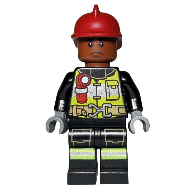 fig-005582 – Firefighter with Reddish Brown Skin and Dark Red Fire Helmet