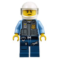 fig-005881 – Policeman in Vest with Gold Badge, Radio, and Pockets. White Helmet with Trans-Clear Visor