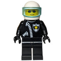 fig-005949 – Policeman, Black Jacket with Zipper and Badge, White Helmet with Trans-Light Blue Visor