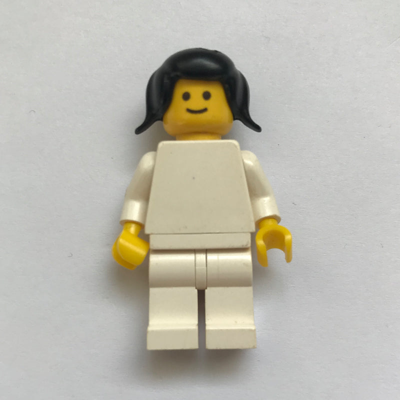 fig-005950 – Female, Plain White Torso and Legs, Black Pigtails Hair