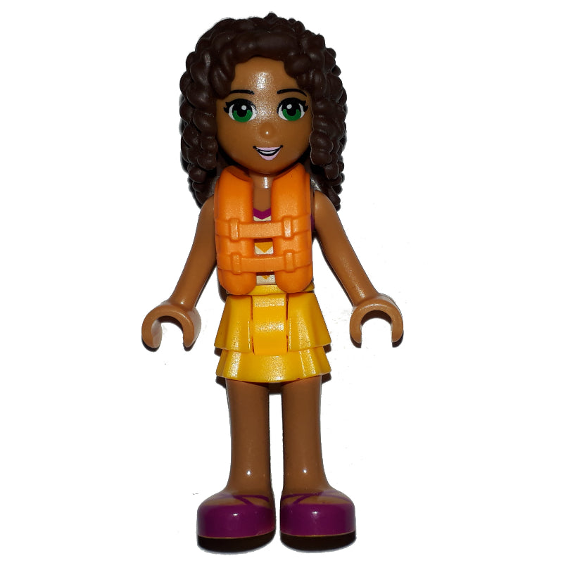 fig-005955 – Andrea - Bright Light Orange Layered Skirt, Halter Top with Bright Light Orange Chevron Stripes and Life Jacket