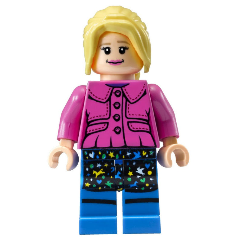 fig-006131 – Luna Lovegood, Dark Pink Jacket, Printed Skirt, Ponytail