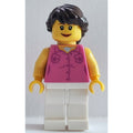 fig-006269 – Female, Dark Pink Vest and Necklace, White Legs, Dark Brown Hair French Braided