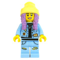 fig-006320 – Parker L. Jackson, Bright Light Blue Denim Jacket, Bright Light Yellow Beanie Hat, Medium Lavender Hair
