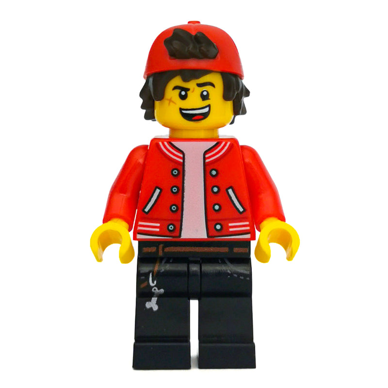 fig-006364 – Jack Davids, Red Jacket with Backwards Red Cap, Scared / Open Mouth
