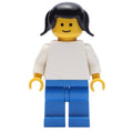 fig-006377 – Female, Plain White Torso and Blue Legs, Black Pigtails Hair