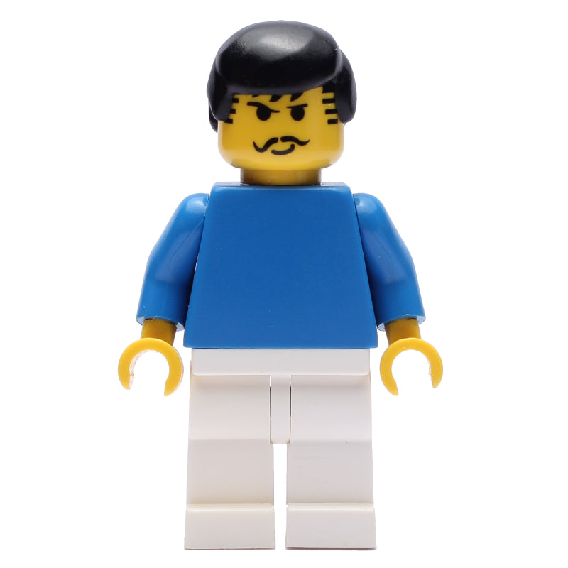 fig-006417 – Soccer Player Blue Torso, White Legs, Black Hair, Mustache