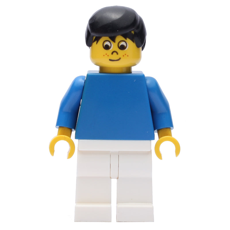 fig-006419 – Soccer Player Blue Torso, White Legs, Black Hair, Freckles